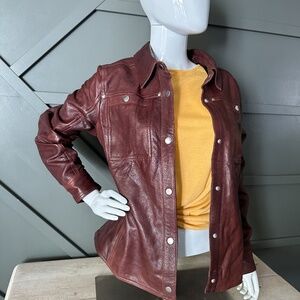 Women's Maroon Shirt Style Leather Jacket